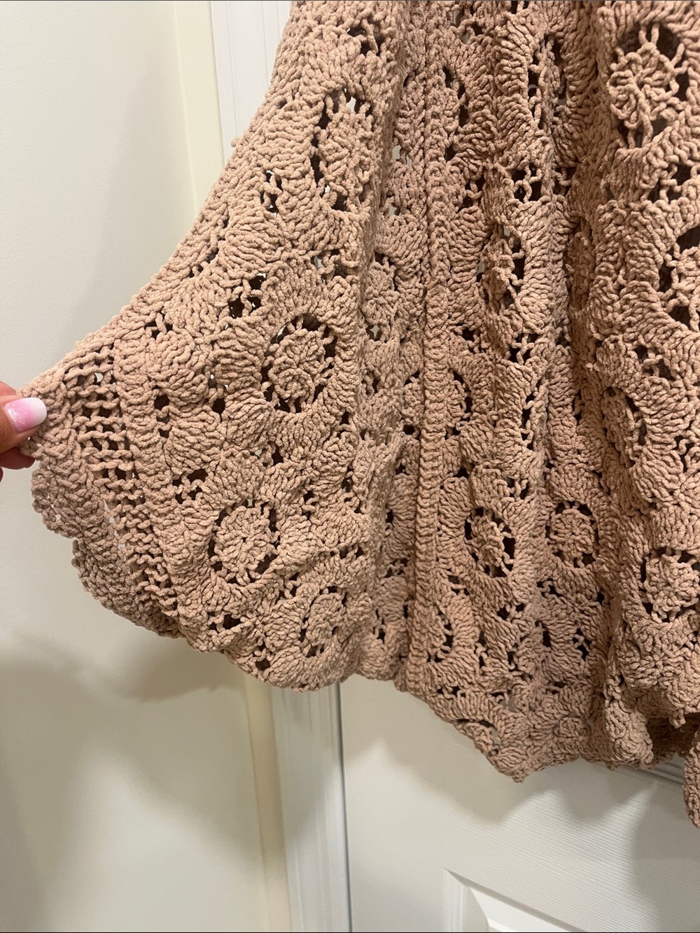 POL Crochet Open-Front Cardigan in Taupe Brown - Picture 3 of 3